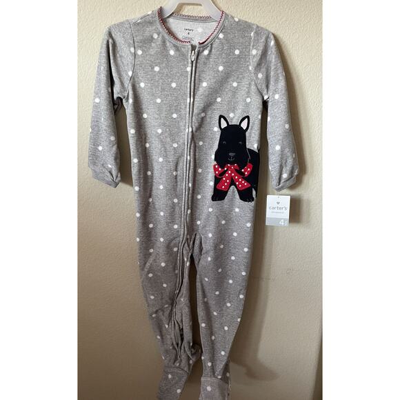 Carter's Gray Polka Dot Scottish Terrier Zip Up Girls' Footed Pajamas Size 4 - Picture 2 of 5
